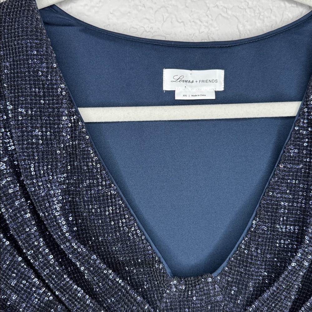 Lovers + Friends Sequin Mini Dress Short Sleeve Bodycon Cocktail Glam Navy XXS - Picture 4 of 7